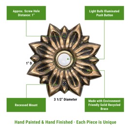 Waterwood Solid Brass Radiance Doorbell in Antique Finish - Wired & Illuminated Push Button from Environmentally Friendly Recycled Material
