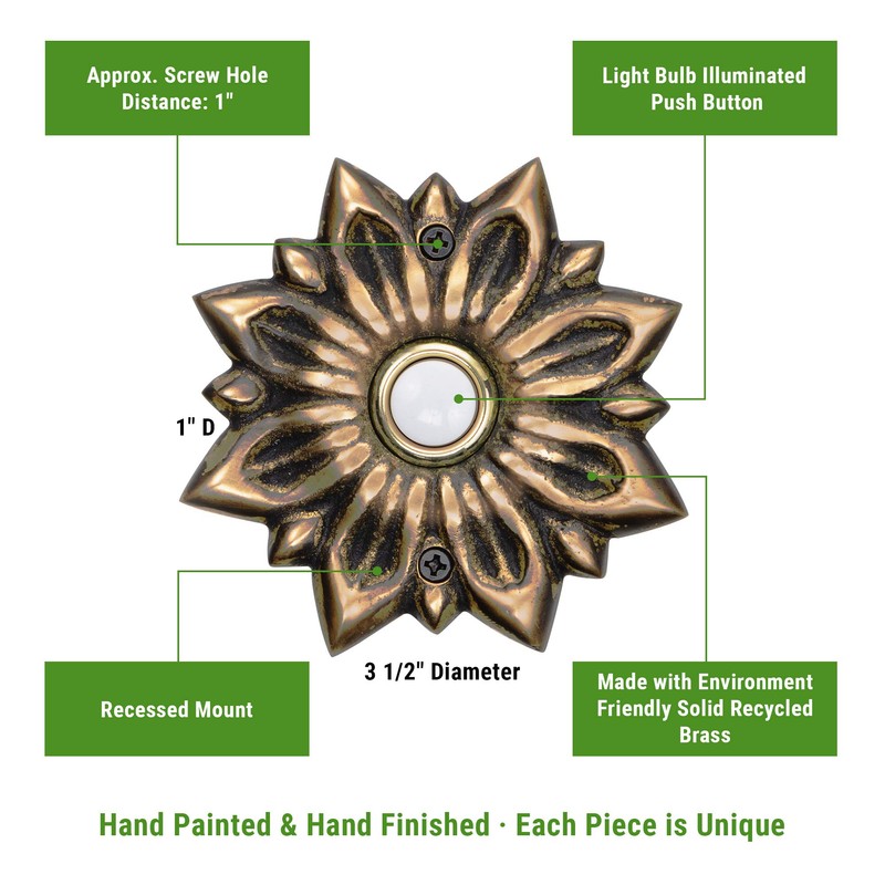 Waterwood Solid Brass Radiance Doorbell in Antique Finish - Wired