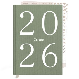 KIND OF HAZEL Diary 2026 Organiser A5 Hardcover with Embossed Linen Cover & 2 Sticker Sheets Calendar Weekly Planner Monthly Planner Diary Journal for Adults Green