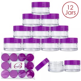 Pana Beauticom® (12 PCS) 20G/20ML Round Clear Plastic Refill Jars with Purple Lids