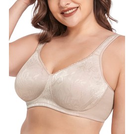 wirarpa Women's Wirefree Bra Non Padded Full Coverage Support Minimizer Plus Size Bralette Beige 42DD 1 Pack