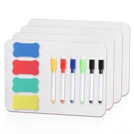 4 Pcs Small Whiteboard, 8.2x11.8 Inch A4 Mini Whiteboards, Mini Whiteboard and Pens and Erasers, Portable Small Double-Sided Dry Erase White Board with 6 Pens and 4 Erasers for Classroom Home Office