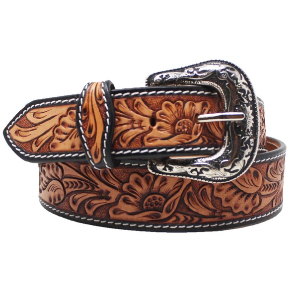 CHALLENGER 28 Western 1-3/4" Tapered Wide Floral Tooled Black Inlay