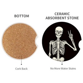 Britimes Skeleton Car Coasters for Drinks, 2 Pack Ceramic Stone 2.56 Inch