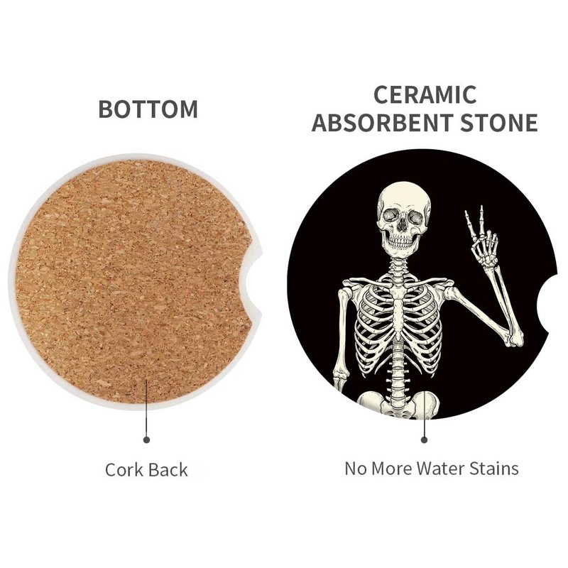 Britimes Skeleton Car Coasters for Drinks, 2 Pack Ceramic Stone