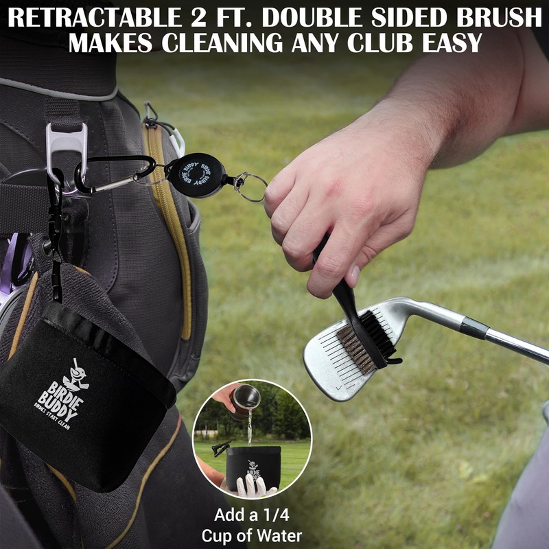 Birdie Buddy Golf Club Washer Bag with Retractable Brush –