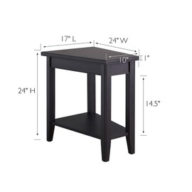 Leick Home Laurent End Table, Solid Wood, Narrow Wedge Shape, Bottom Display Shelf, Easy-Assembly, For Living Room/Bedroom, Black, 24.0 in. L x 17.0 in. W x 24.0 in. H, 10502-BK