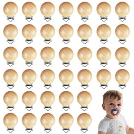 38 Pieces Wood Pacifier Clips Teething Grasping Toy Suspender Clips Natural Beech Wood Pacifier Clip Holder Charm DIY Pacifier Clips Chain Accessories