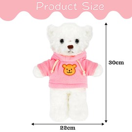 Cuddly Toy Teddy Bear Plush Toy, Cuddly Toy Bear with Hood, Stuffed Toy Cuddly Toy for Cuddling & Playing, Squishmallow Teddy Bear Gift, Teddy Bear Plush Decoration for Boys and Girls (Pink 30 cm)