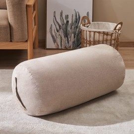 Topfinel Futon Storage Bag, Cushion Futon Storage Case, Futon Storage, Comforter Clothes Case, Duvet Storage, Includes Handle, Lid Included, Round, Beige (Diameter 13.8 x 28.7 inches (35 x 73 cm)