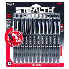 RoseArt Stealth FX Retractable 12ct. Medium 0.7MM Gel Pen with Comfort Grip Black Ink, No Smear, No Bleed