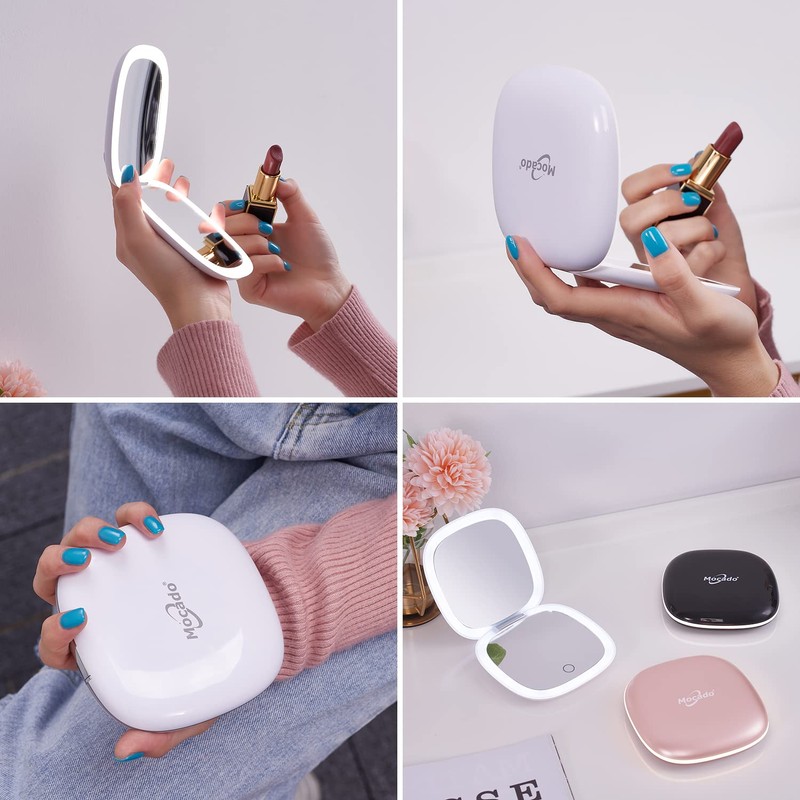 Compact LED Magnifying Travel Makeup-Mirror - 4 inches 1X/10X Magnification