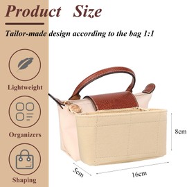 2-Pack Mini Bag Replacement Shoulder Strap and Bag Insert Organizer for Longchamp, Shoulder Strap No Punch Adjustable Buckle Design, Multi-Pocket Felt Tote Organizer for Small Handbag Organizer(1.2CM)