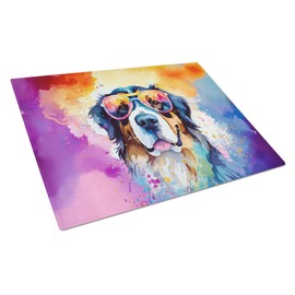 Caroline's Treasures DAC2460LCB Bernese Mountain Dog Hippie Dawg Glass Cutting Board Large Decorative Tempered Glass Kitchen Cutting and Serving Board Large Size Chopping Board