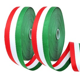 Voya 2Pcs Green/White/Red Ribbon - Ribbon for Crafts and Decorations, Vibrant Colors & Durable, Perfect for Fiesta Parties, Parades, and DIY Projects (Red/White/Green, 1.1/2"-50 Yds)