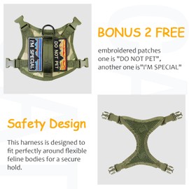 nanappice Tactical Cat Harness for Walking, Adjustable Escape Proof Pet Vest for Large Cat,Easy Control Breathable Cat Vest with Handle，Molle Patches (Camo Green, L)