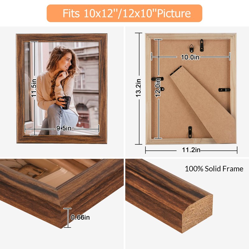 MOUDAMION 10x12 Wood Frame Brown, Natural Wooden 12x10in Picture Frames,