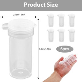 Pack of 6 Plastic Salt Shakers, Extra Small Salt Shakers, Small Lid 6 g for Spice Jars, Camping, Lightweight, Spice Container Camping for Travel, Transparent, Dustproof