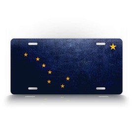 SignsAndTagsOnline Alaska Weathered Metal Flag License Plate Antique AK State Flag Auto Tag