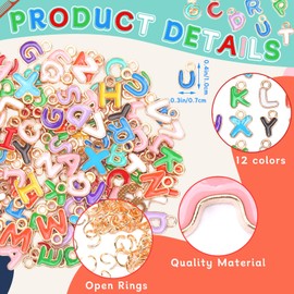 SANNIX 156Pcs/6 Sets Letter Charms for Jewelry Making, A-Z Capital Alphabet Enamel Initial Letter Charms with 200Pcs Open Jump Rings for Bracelet Earrings Necklace
