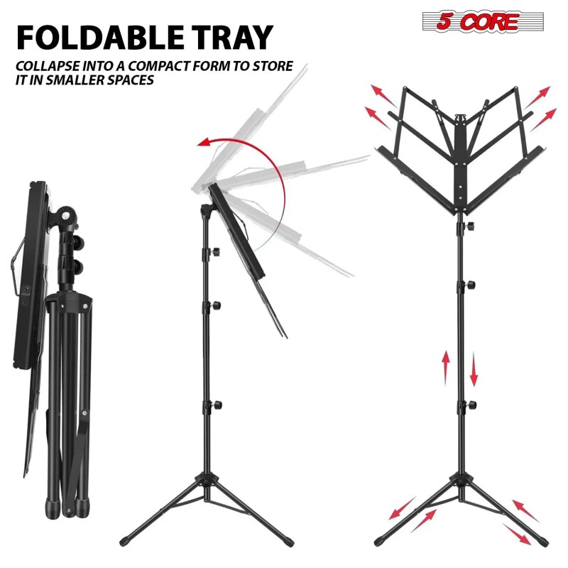 5 Core Music Stand Adjustable Folding Tripod Note Holder For