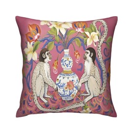 Rose Red Monkeys Blue and White Vase Pillow Covers Decorative Square Throw Pillowcase 18x18 Inch Couch Cushion Cover for Home Decor Living Room Bedroom College Dorm Bed Car Sofa