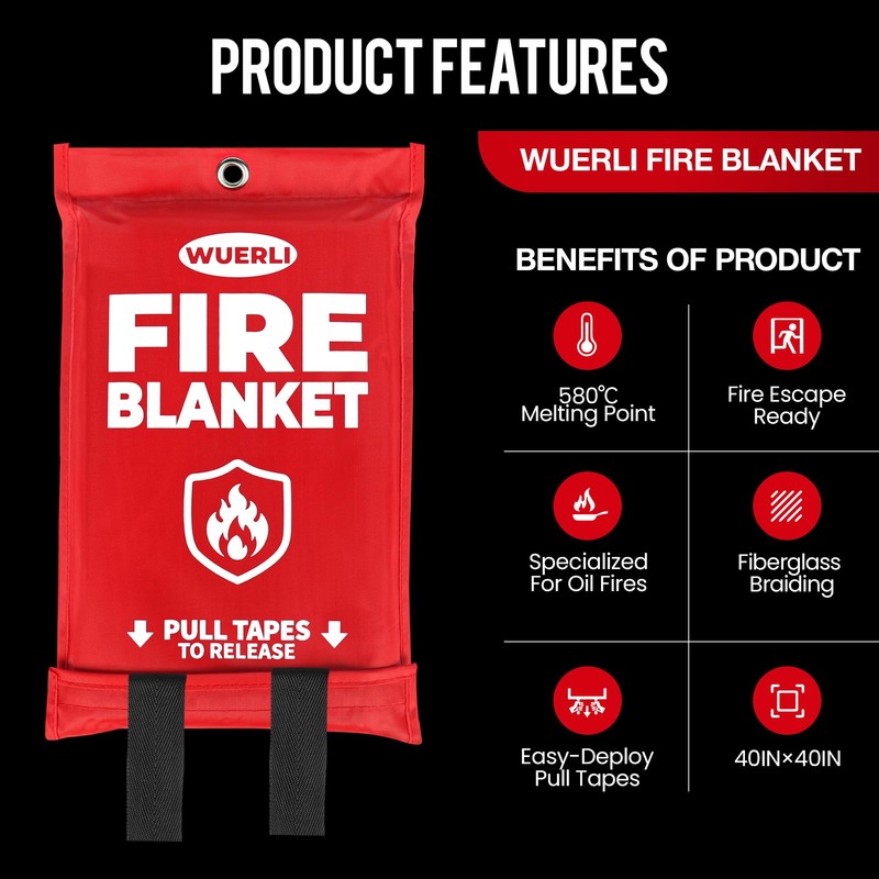 WUERLI Emergency Fire Blanket, Fire Blanket for Home and Kitchen,40"