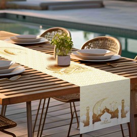 Ramadan Mubarak Table Runner Table Decorations - Frelisiy White and Gold Moon Eid Ramadan Mubarak Happy Ramadan Mubarak 2024 Party Supplies Decorations, Size 13.8x71 inches