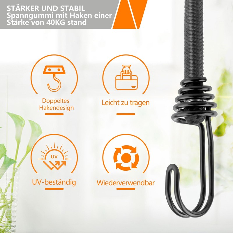 Pack of 10 Elastic Straps with Hooks Set 30 cm