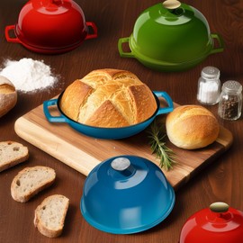 YUTANN Cast Iron Bread Baking Pot - 5QT Enameled Dutch Oven with Cloche Lid,for Sourdough & Artisan Bread,Jewel Blue