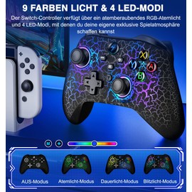 Switch Controller, Switch Pro Controller mit 2 Back Button Macro Programmierbar/Rissiges Design Lichter, 1000mAh Controller Switch für Switch/Lite/OLED, Kompatibel mit Android/IOS/PC