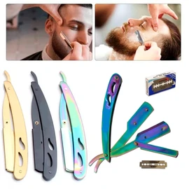 VERALY.MX Porta Navajas de Barbero de Acero Inoxidable - Dorado | Navaja Rasuradoras para Hombre - Ideal para Navaja para Afeitar - Accesorios para Cabello | Completa tu Kit Barba para Hombre - Barberia (Tornasol)