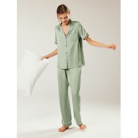 AW BRIDAL Women'S Silk Satin Pajama Sets Button Down Pajamas, 2 Piece Pajama Set Postpartum Loungewear Sleepwear Summer Pajamas for Women 2024, Bridal Shower Gifts Bridesmaid Pj Set, Sage Green,Xl