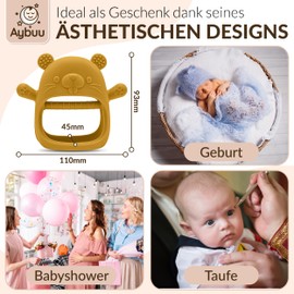 AYBUU Beißring für Babys – Baby Spielzeug ab 3 Monate – Zahnungshilfe – BPA frei – Aus Lebensmittelchtem Silikon - Beißspielzeug zur Beruhigung von wundem Zahnfleisch - (Mango)