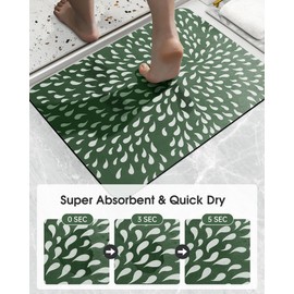 LIYOUYA Super Absorbent Bath Mat Bathroom Rugs Washable Quick Dry Non Slip Bathroom Mats Soft Thin Diatomaceous Waterproof Rubber Backed Bath Rug Fit for Under Door Tub Shower Floor 17x24 Green