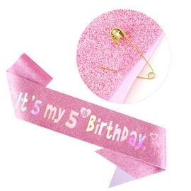 DRESHOW Birthday Sash and Tiara for Girls Princess Crown Girl Headband Happy Birthday Headpiece Glitter Hair Band Decorations