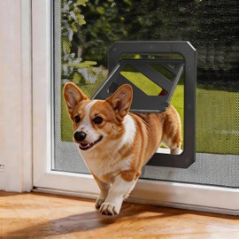 LIBBEPET Dog Door for Screen Door, 2-Way Lock Dog Screen Door with Magnetic Closure, Reinforced ABS Frame Pet Screen Door for Dogs Up to 50 lbs, Inner Passage 10 x 13 Inches, Black
