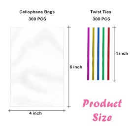 PPRAFDD 300 Pcs 4x6 Cellophane Bags with Twist Ties Small Clear Treat Bags for Cookie,Candy,Bakery Goodie Party Favor Bags
