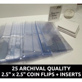 Unbranded 25 Archival Quality Mylar 2.5" plastic coin flips + paper inserts - PCGS NGC Kit