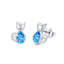 REDSUN 925 Sterling Silver Animal Heart Earrings Octopus/Elephant/Dolphin/Turtle/Cat/Cat Stud Earrings Jewellery Birthday Gift for Girls Women, Sterling Silver