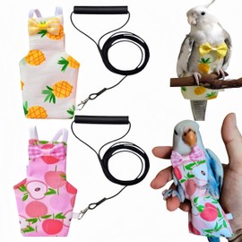 Magnoloran 2Pcs Bird Diapers Bird Harness Flight Suits Diapers with 2Pcs 80 Inch Flying Leash Parrot Nappy Pigeon Pants Urine Wet Suit for Cockatiel Conure Macaw Budgies Parakeet-Apple&Pineapple