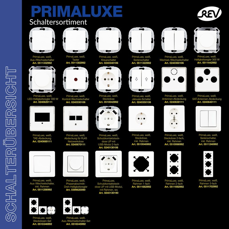 REV PrimaLuxe 0511322992 Flush-Mounted Series Switch White