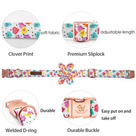 Elegant Little Tail Valentine's Dog Collar, Large Dog Collar with Pink Floral Heart Pattern, Unique Removable Flower Decoration, Cotton Material, Fits Dogs 16-24 Inches