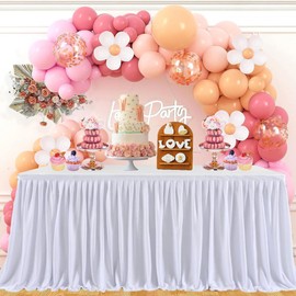 Albassa Polyester Table Skirt for Rectangle Tables Wrinkle Resistant Pleated Ruffle Table Cloth for Banquet, Wedding, Baby Shower, Display Gift Dining Table (White, 14ft, 168in(L) X30in(H))