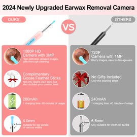 Ear Wax Removal, Ear Cleaner with 1080P HD Camera, with 6 LED Lights/IP67 Waterproof Lens/8 Traditional Tools Ear Wax Removal Kit, Rechargeable Ear Cleaning kit for iOS, Android, Tablet (Pink07)