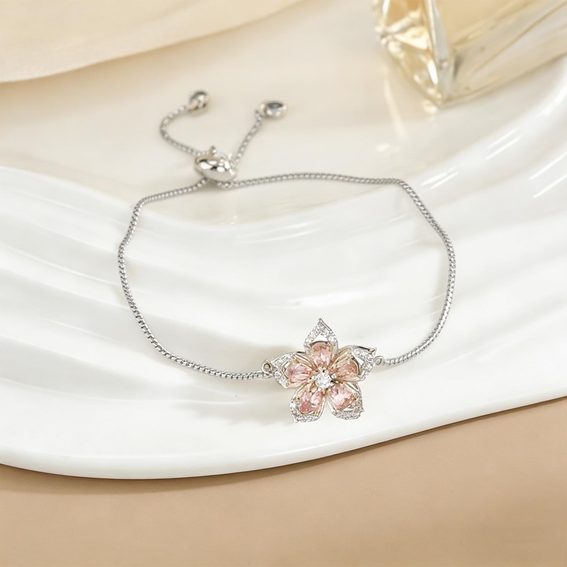 Lyfange 2PCS Spinning Flower Fidget Bracelet for Anxiety Rhinestone Flowers