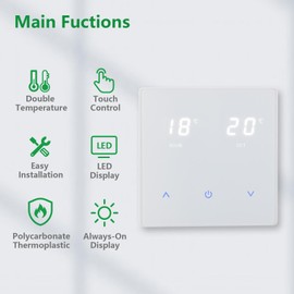 Wengart Heating Thermostats WG818,Touch Button AC230V 10A for Water Radiant Floor Heating,Linkage Gas Boiler,Requires 86 * 86mm installation box,White