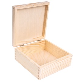 Creative Deco Square Small Wooden Box with Lid | 16.2 x 16.2 x 7.2 cm | Wooden Pin Lock Small Wooden Box Wooden Box Gift Box Treasure Chest Unpainted Box | For Gift, Wedding, Jewellery