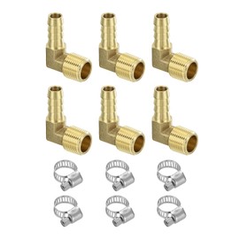 sourcing map 2pcs Brass Hose Barb Fittings, 3/8" Barb x 3/8" NPT Male 90 Degree Brass Elbow Fitting Adapter with Hose Clamps for Water Fuel Air, Mechanical Devices