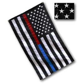 US Flag Factory - 3x5 FT Thin Blue Line and Thin Red Line Dual American Flag (Embroidered Stars, Sewn Stripes) for Police Officers, Firefighters, First Responders - Outdoor Nylon - Premium Quality